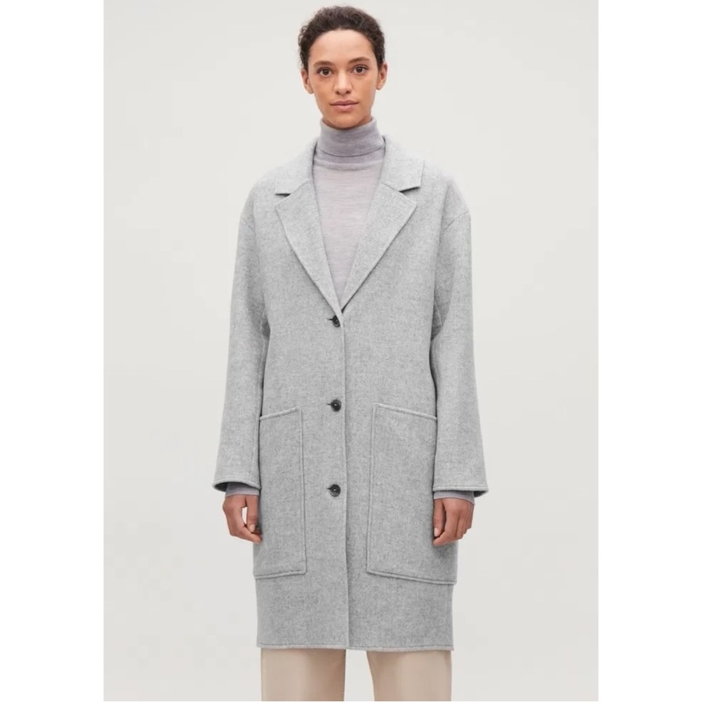 COS Light Gray Large Pocket Unlined Cocoon Fit Wool Pea Coat Peacoat sz 8